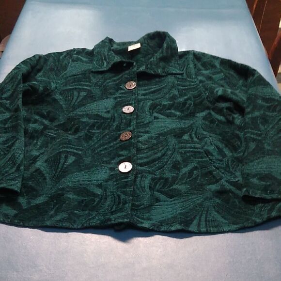 Green Textured Button-Up Women's Lg Loose Fit Jacket - Picture 1 of 8
